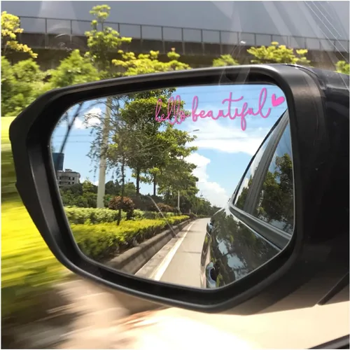 Vista 6 de Adhesivos para Espejos de Coche, Adhesivos de Espejo Retrovisor "Hello Beautiful", Decoración de Ventana de Coche, Adhesivos para Espejo de Tocador
