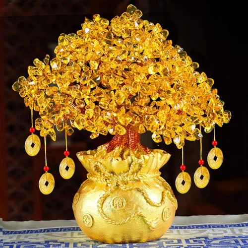 Vista 2 de Figuras, estatuas/adornos de Feng Shui, árbol de dinero de cristal geloso, árbol de dinero de cuarzo con piedras preciosas para decoración del hogar