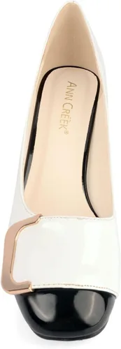 Vista 6 de ANN CREEK Zapatos de tacón bajo para mujer, zapatos de oficina elegantes de dos tonos, punta cuadrada, tacón grueso de 2.4 pulgadas, sin cordones