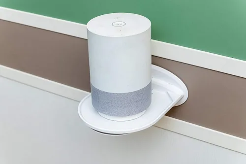 Vista 8 de Estante de montaje en pared, compatible con Echo Spot, Echo Pop, Echo Dot, HomePod Mini, Google Home, con almacenamiento de cable, fácil