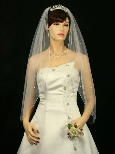 Vista 2 de SAMKY 1T 1 nivel lápiz borde Rhinestone cristal velo de novia