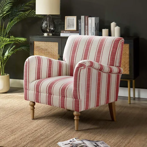 Vista 7 de HULALA HOME Farmhouse Accent Chair with Plaid Pattern, Black Negro