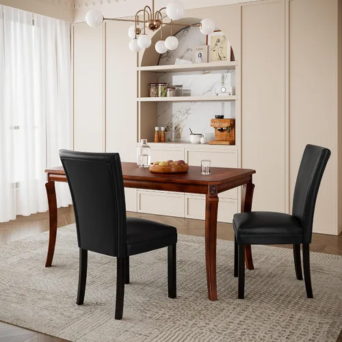 Vista 6 de PADMA HOUSE Mesa de comedor tradicional de madera maciza para 6, 59 pulgadas de largo, mesa rectangular de madera con patas curvas, escritorio