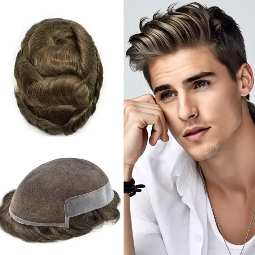 Vista 55 de FACE MIRACLE - Tupé de encaje frontal francés para hombres, postizos, sistemas de reemplazo de cabello humano con PU para hombre, prótesis