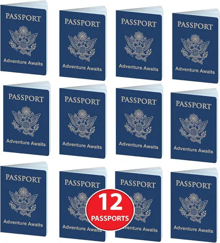 Vista 4 de Beistle Pasaportes falsos de 12 piezas para todo el mundo, suministros de fiesta temática de viaje, fabricados en Estados Unidos desde 1900