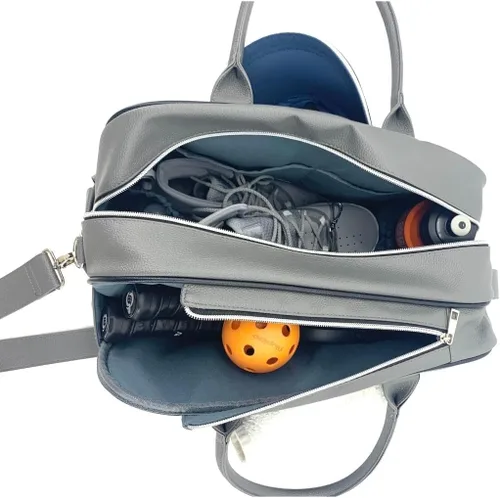 Vista 7 de Bolsa de lona LAVA PremiumTennis hecha de cuero vegano Pebble, puede caber hasta 2 raquetas de tenis o palas de pickleball, bolsa de gimnasio