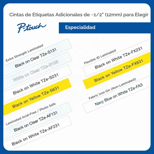 Vista 6 de Brother P-Touch TZe-231 - Cinta de etiquetas laminada, negro sobre blanco, paquete de 8, 1/2 pulgadas x 26.2 pies (0.472 in x 26.2 ft / 8m) por