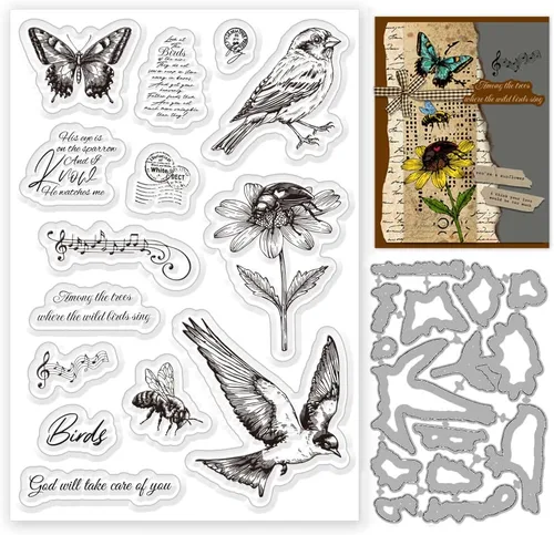 Vista 9 de INFUNLY Juego de 3 sellos y troqueles para hacer tarjetas, bendición, palabras, troqueles y sellos, diseño de feliz primavera, sellos transparentes