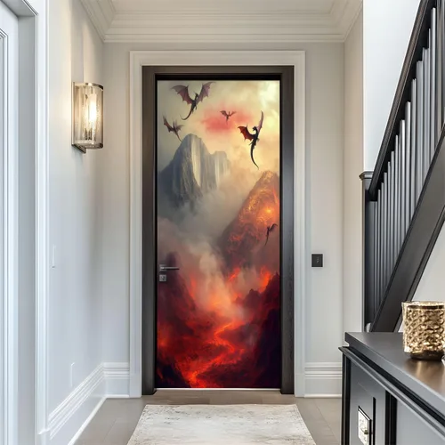 Vista 9 de Calcomanías para puerta, arte de pared 3D con mareos, color blanco y negro, colores primarios, murales, papel tapiz autoadhesivo para puerta, póster