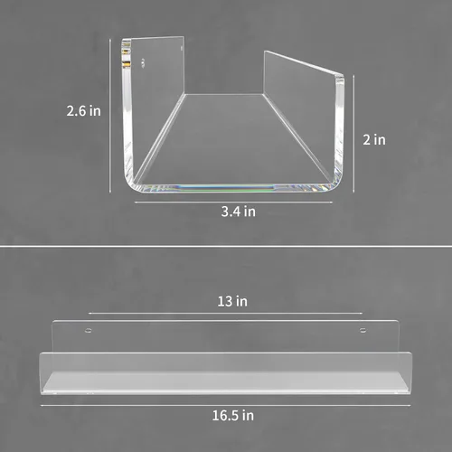 Vista 3 de NIUBEE Estanterías flotantes de acrílico de 16.5 pulgadas, paquete de 2, estantes de pared modernos transparentes para niños/niños, estantes