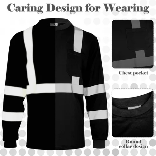 Vista 5 de Amylove 4 piezas de camisa de seguridad de manga larga reflectante de alta visibilidad, camisas de trabajo de construcción para hombres y mujeres