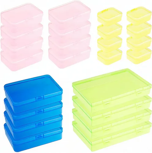 Vista 19 de 12 cajas de plástico rectangulares de plástico, contenedores organizadores vacíos con tapas con bisagras para objetos pequeños y otros proyectos