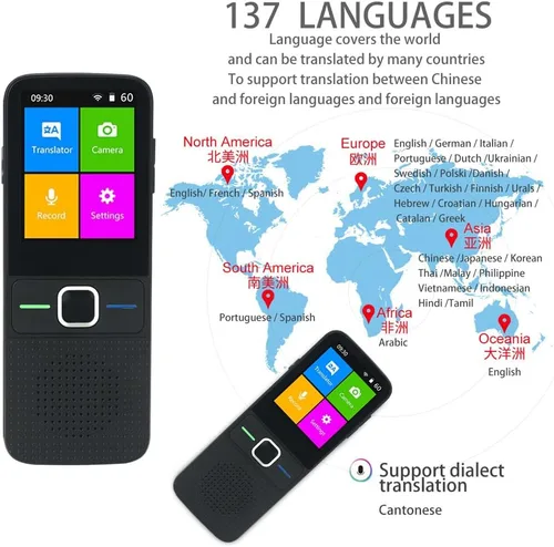 Vista 3 de Dispositivo de traductor de idiomas, dispositivo de traductor instantáneo portátil compatible con WiFi/Bluetooth/Offline bidireccional en tiempo