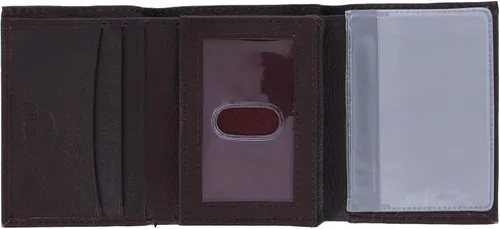 Vista 3 de CTM Billetera triple de cuero para hombre, Marrón, Trifold