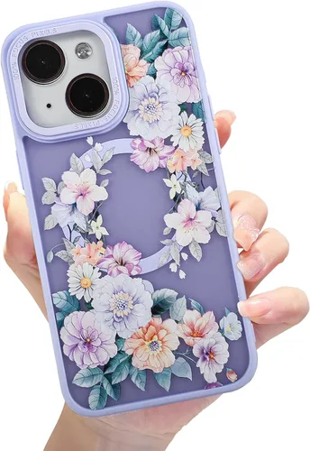 Vista 9 de Compatible con el teléfono 13 Pro - Funda magnética mate translúcida, de lujo, a prueba de golpes, magnética y con bonito patrón de flores, carcasa