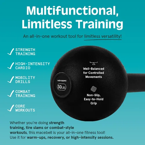 Vista 6 de Retrospec Revolve Steel Macebell para entrenamiento de fuerza, rehabilitación, estiramiento, acondicionamiento y entrenamiento rotacional - Opciones
