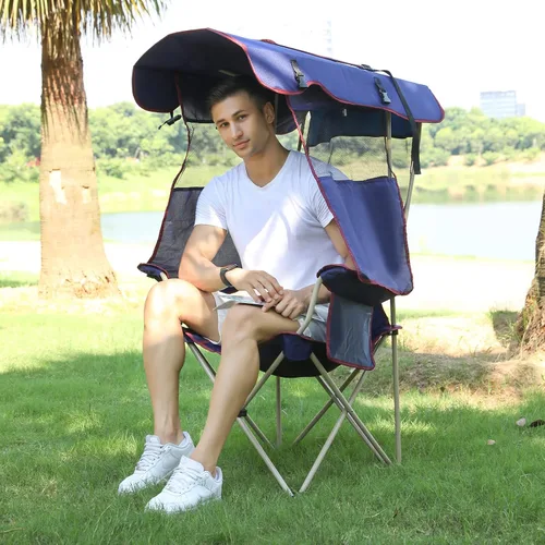 Vista 10 de Silla de playa con toldo – Silla plegable al aire libre con toldo de protección solar completa – Ideal para camping, césped, deportes, picnic