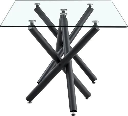 Vista 8 de Ebullient - Mesa de comedor de cristal de 71 pulgadas, moderna mesa rectangular de cocina para 8, mesa de vidrio transparente y patas de metal