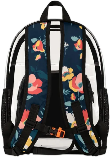 Vista 5 de Ghusang - Mochila transparente con diseño de flores, aprobada para estadios, impermeable, bolsa transparente transparente para conciertos, trabajo