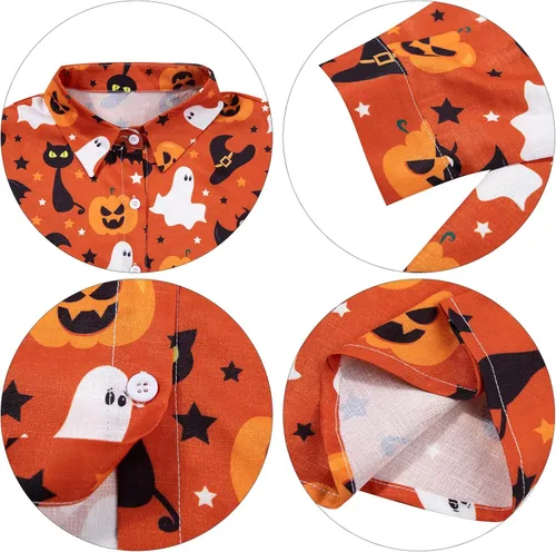 Vista 4 de FLOYU Camisa de Halloween para mujer, blusa de manga larga Hocus Pocus, camiseta de calabaza de Halloween, camiseta hawaiana con botones y cuello