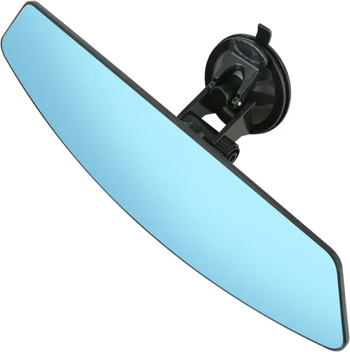 Vista 9 de Espejo retrovisor, antirreflejo, color azul HD, universal, espejo retrovisor para interior de automóvil, con ventosa ajustable, para caravana