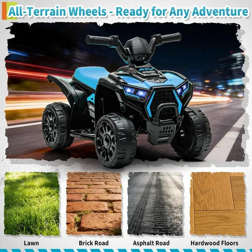Vista 5 de ATV eléctrico para niños - Quad de 6 V y 4 ruedas con luces y música Azul