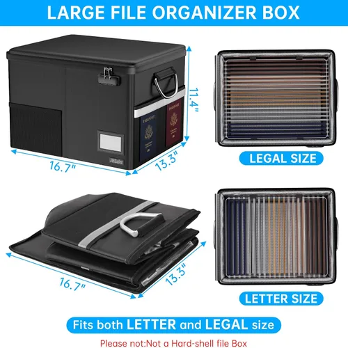 Vista 5 de Caja de documentos ignífuga de 5200 ℉ con cerradura, organizador de archivos impermeable con asa, archivador plegable portátil con tira reflectante