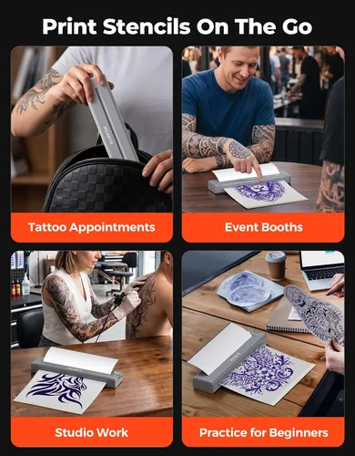 Vista 8 de MUNBYN ITP05S - Impresora de plantillas de tatuaje, impresora térmica inalámbrica Bluetooth con 20 hojas de papel de transferencia, compatible