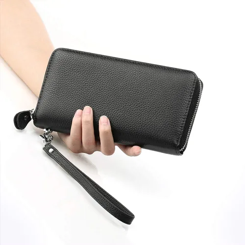 Vista 5 de Moflycom - Cartera de cuero genuino para mujer con cierre y seguridad RFID