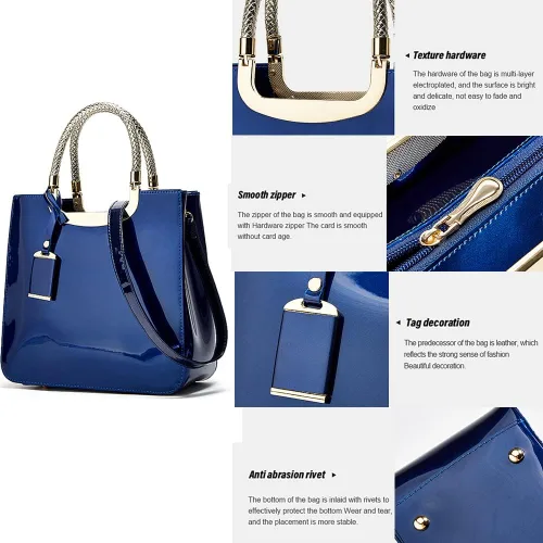 Vista 6 de ZiMing Bolso de mano de charol para mujer, bolso cuadrado de noche, bolso con asa superior, bolso de hombro, magnífico bolso