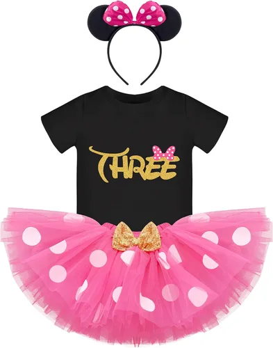 Vista 2 de Conjunto de falda de princesa con diseño de lunares para bebé para el primer cumpleaños de niñas