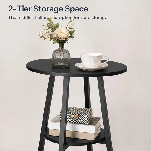 Vista 5 de HOOBRO 3 Pieces Round Bar Height Table and Chairs Set, Round Dining Table Set, Pub Table and Chairs for Small Space, 2 Tier Kitchen Table and Bar
