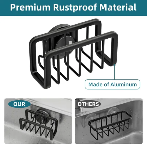 Vista 5 de TAILI Organizador de fregadero con ventosa fuerte, soporte de esponja para organizador de fregadero de cocina, soporte de esponja de aluminio