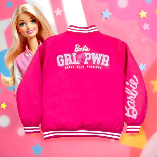 Vista 6 de Barbie Chaqueta bomber para niñas, chaqueta universitaria con cremallera y ropa de abrigo para niña