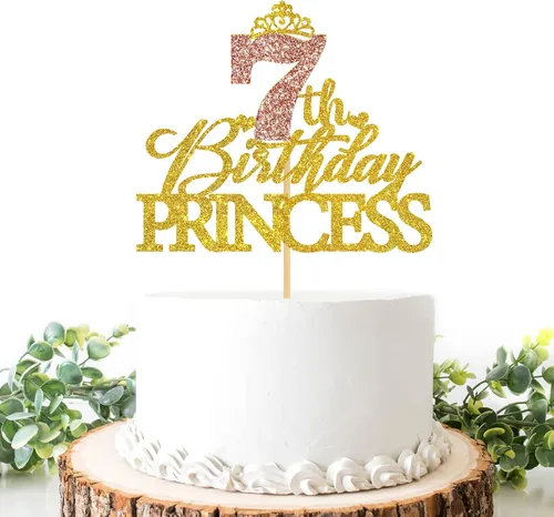Vista 7 de Decoración de princesa para pastel de primer cumpleaños, letrero de corona brillante de oro rosa, palillos reutilizables para tartas para niñas