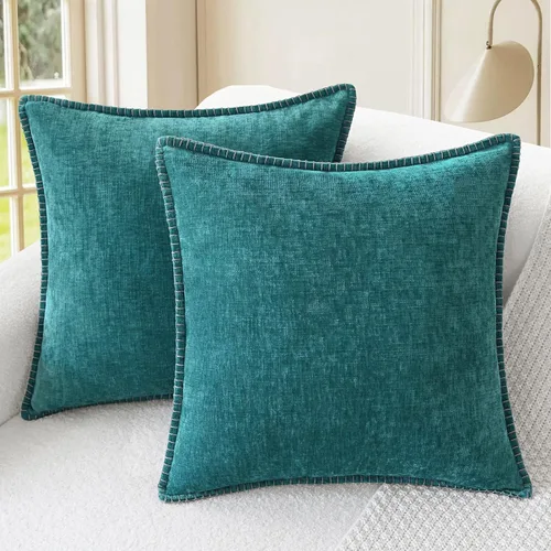Vista 29 de CaliTime - Juego de 2 fundas de almohada decorativas de 16 x 16 pulgadas, con costuras en los bordes de hilo de algodón, chenilla suave teñida