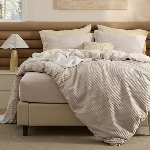 Vista 22 de Bedsure Funda de edredón de 100% algodón tamaño individual, tejido gofre, color blanco coco, GentleSoft y transpirable, juego de cama para regalo, 2