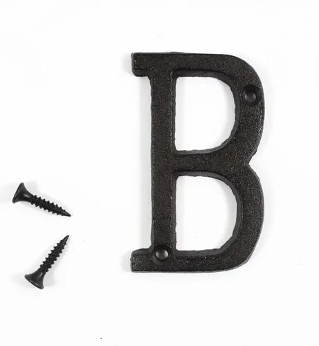 Vista 4 de Letras del abecedario de 3" en metal de hierro fundido decorativas, estilo clásico, para colgar letreros de pared, dirección, nombre, letrero