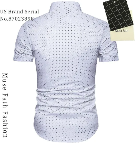 Vista 2 de MUSE FATH Camisa de vestir estampada para hombre de algodón casual de manga corta ajuste regular