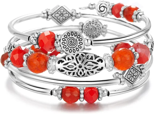 Vista 28 de FULU AUTUMN Pulseras apilables con cuentas para mujer, pulsera bohemia de plata envolvente, joyería de moda en capas, regalos para ella 17-negro