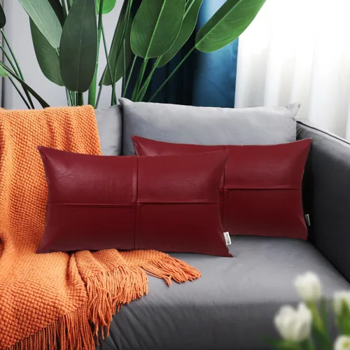Vista 30 de BRAWARM Fundas de Almohada Decorativas de Cuero Sintético 12 X 20 Pulgadas, Fundas de Almohada Lumbar de Cuero Naranja Paquete de 2, Almohadas