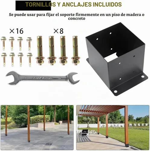 Vista 2 de Base de poste de 6 x 6 piezas, tamaño interior de 5.6 x 5.6 pulgadas, base de poste de cubierta de metal resistente con recubrimiento de polvo