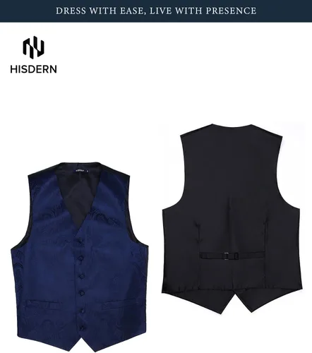 Vista 5 de HISDERN Conjunto de 3 piezas de chaleco formal para hombre, chaleco formal de cachemira floral jacquard corbata bolsillo cuadrado chalecos