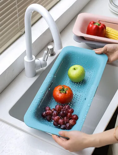Vista 4 de Coladores y coladores plegables para fregadero y coladores de rejilla sobre el fregadero Colador plegable Colador extendible de plástico para frutas