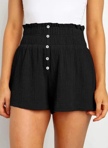 Vista 3 de Dokotoo Womens Casual Summer Smocked Elastic Waist Comfy Button Detail Beach Shorts