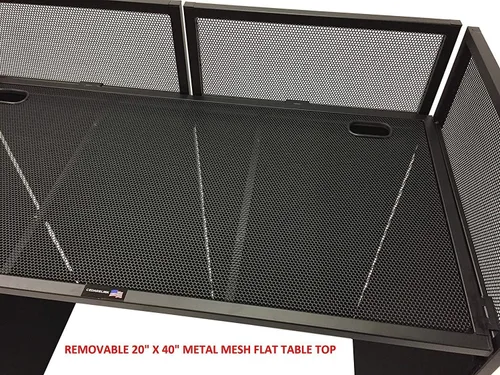 Vista 2 de Fachada para Eventos de DJ Scrim Blanco/Negro Marco de Metal Cabina + Mesa Plana de 20" x 40" Incluye Paneles Blancos y Negros + Estuches