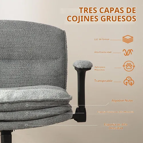 Vista 5 de Dowinx Silla Criss Cross con Brazos Abatibles Ajustables y Ruedas, Cómodo Sillón Ergonómico de Escritorio de Oficina con Cojines de 3 Capas, Silla