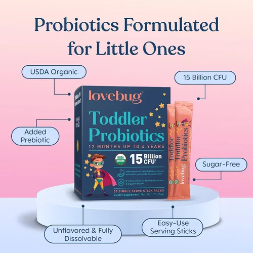 Vista 4 de LOVEBUG Polvo probiótico para niños con fibra prebiótica – Apoyo inmunitario y alivio del estreñimiento – Probióticos orgánicos USDA para la salud