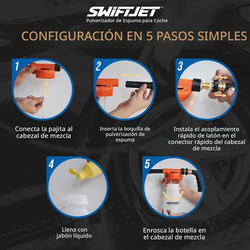 Vista 7 de SwiftJet Pistola de Espuma para Lavado de Autos + Guante de Lavado de Microfibra - Cañón de Espuma Funciona con Cualquier Jabón - Rociador de Espuma