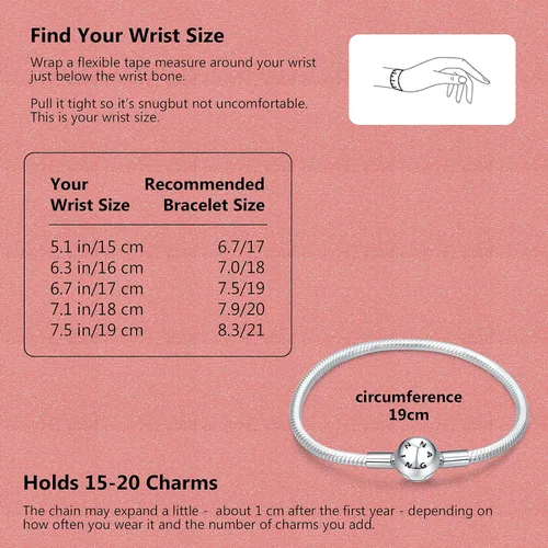 Vista 5 de NINGAN Pulsera de cadena de serpiente para dijes, plata de ley 925, pulsera con cierre redondo, transparente, regalo de feliz cumpleaños para mujer